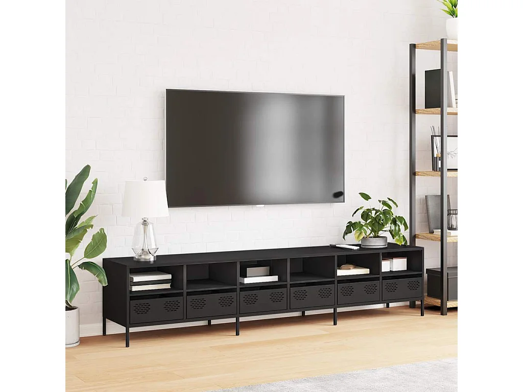 Meuble TV noir 202x39x43,5 cm acier laminé à froid