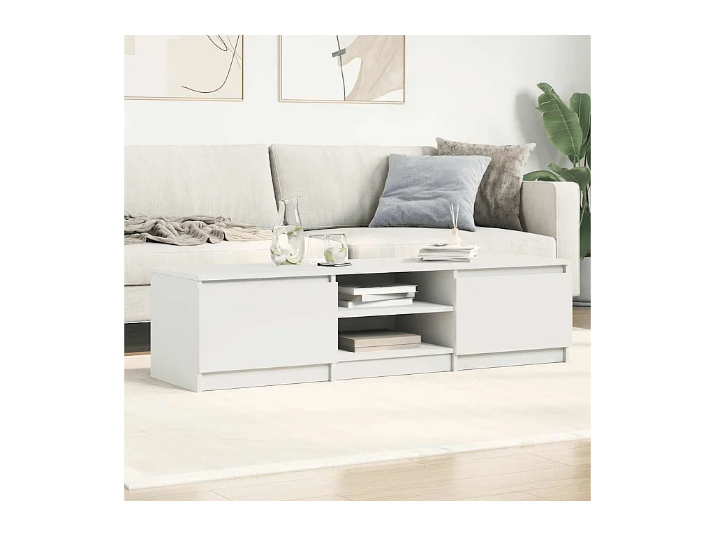 Meuble TV blanc brillant 140x40x35,5 cm bois d'ingénierie