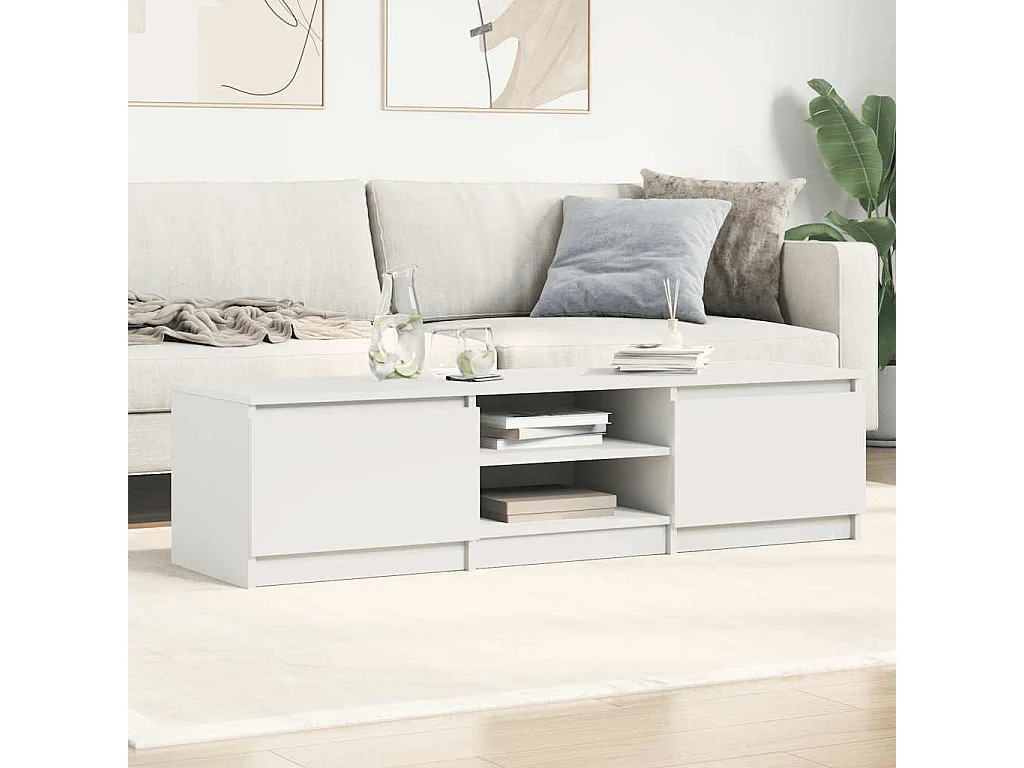 Mueble de TV blanco brillo 140x40x35,5 cm madera de ingeniería