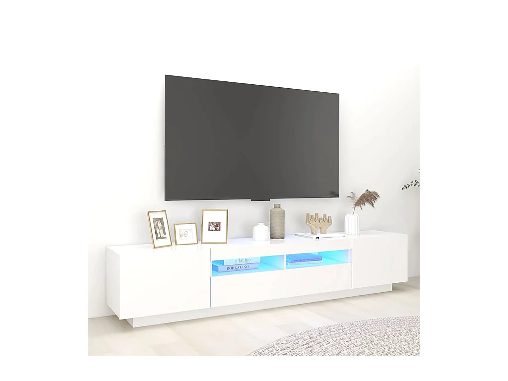 Meuble TV avec lumières LED Blanc 200x35x40 cm