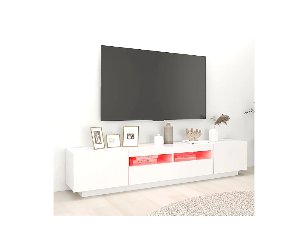 Meuble TV avec lumières LED Blanc 200x35x40 cm
