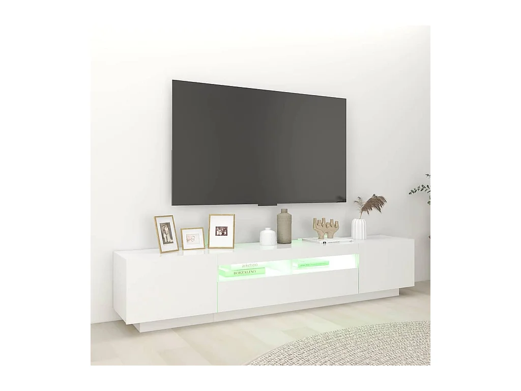 Meuble TV avec lumières LED Blanc 200x35x40 cm