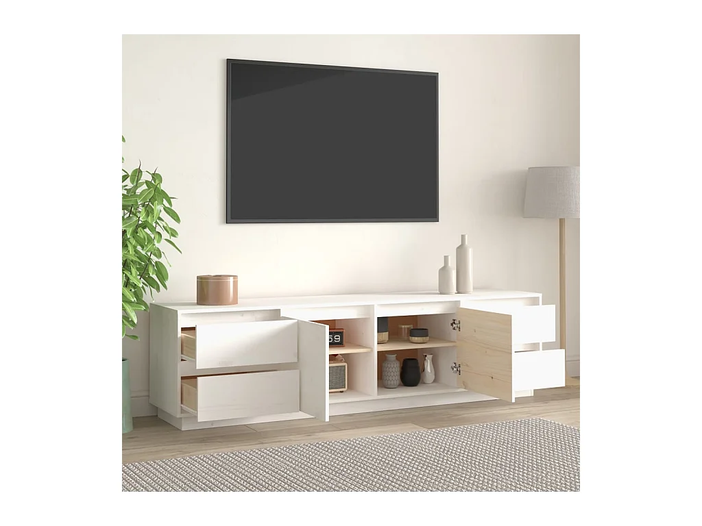 Mobile TV bianco 176x37x47,5 cm Legno massello di pino