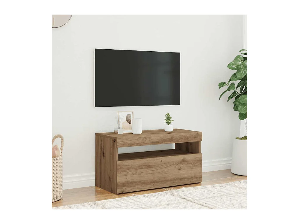 Meuble TV avec lumières LED chêne artisanal bois d'ingénierie