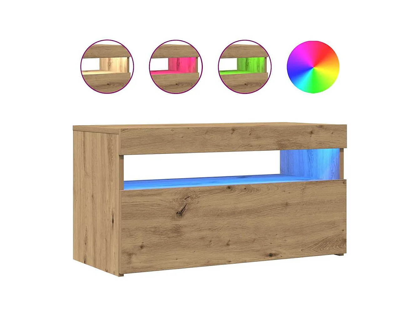 Meuble TV avec lumières LED chêne artisanal bois d'ingénierie