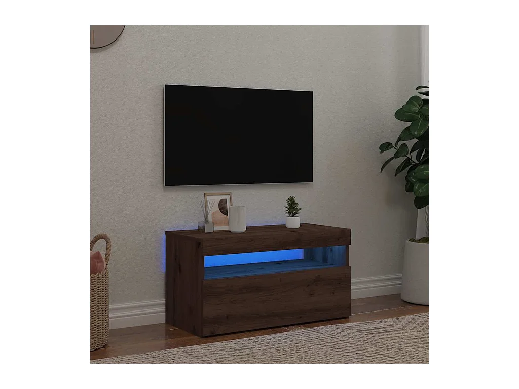 Meuble TV avec lumières LED chêne artisanal bois d'ingénierie