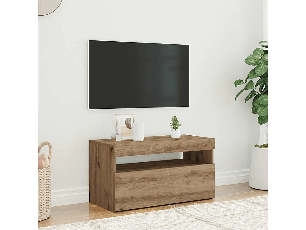Meuble TV avec lumières LED chêne artisanal bois d'ingénierie