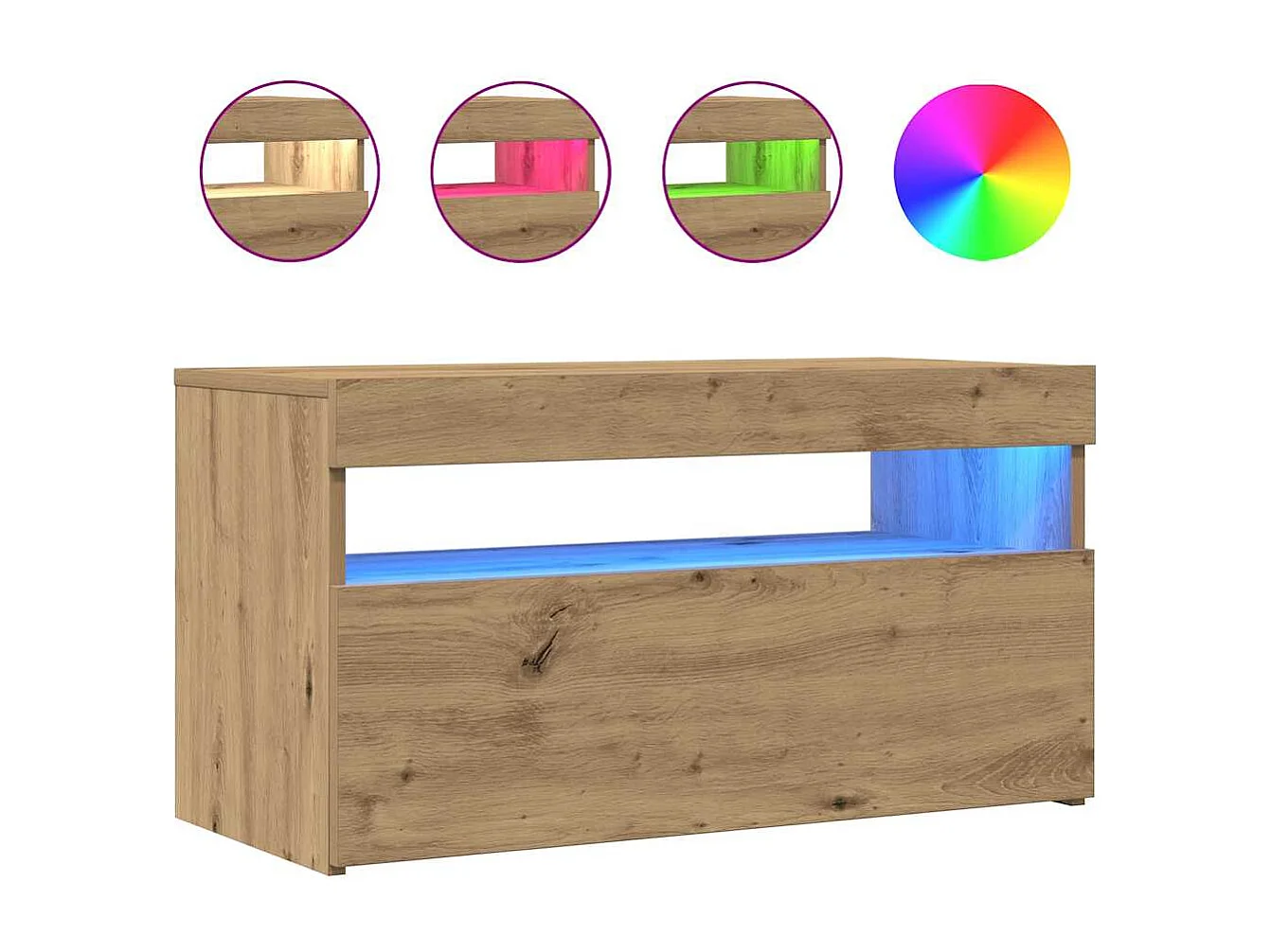 Meuble TV avec lumières LED chêne artisanal bois d'ingénierie