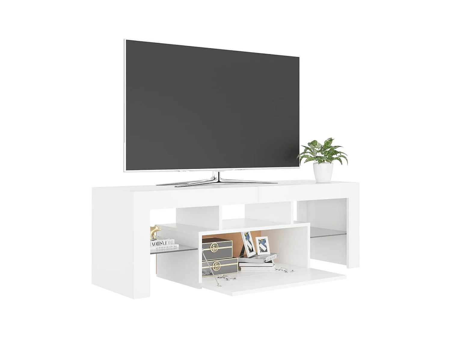 Meuble TV avec lumières LED Blanc 120x35x40 cm