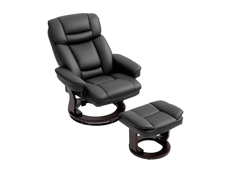 Relaxfauteuil met voetenbank, 360° draaibare fauteuil, massagefunctie, kunstleer, zwart (86x83x107 cm)