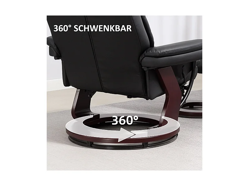 Fauteuil relax avec repose-pieds, fauteuil pivotant 360°, fonction massage, cuir synthétique, noir (86x83x107 cm)