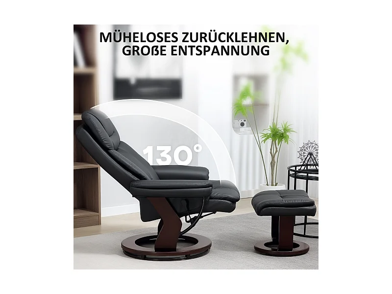 Fauteuil relax avec repose-pieds, fauteuil pivotant 360°, fonction massage, cuir synthétique, noir (86x83x107 cm)