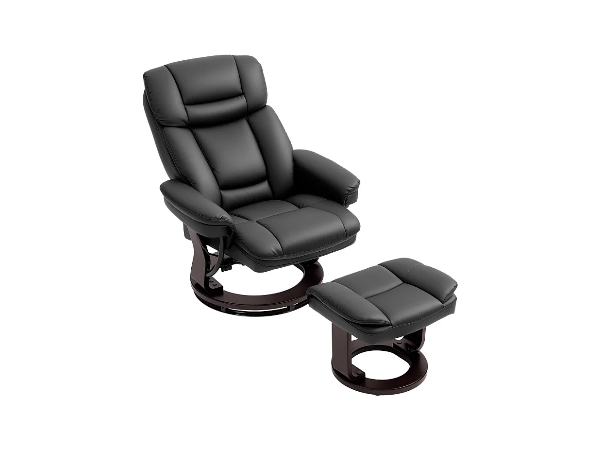 Sillón relax con reposapiés, giratorio 360°, función masaje, piel sintética, color negro (86x83x107 cm)