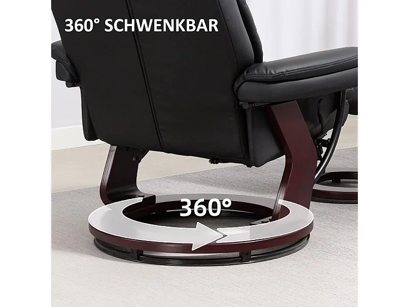 Fauteuil relax avec repose-pieds, fauteuil pivotant 360°, fonction massage, cuir synthétique, noir (86x83x107 cm)