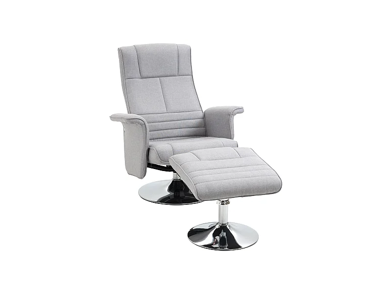 Fauteuil relax avec fonction de massage et repose-pieds, simili cuir gris, inclinable (78x97x110 cm)