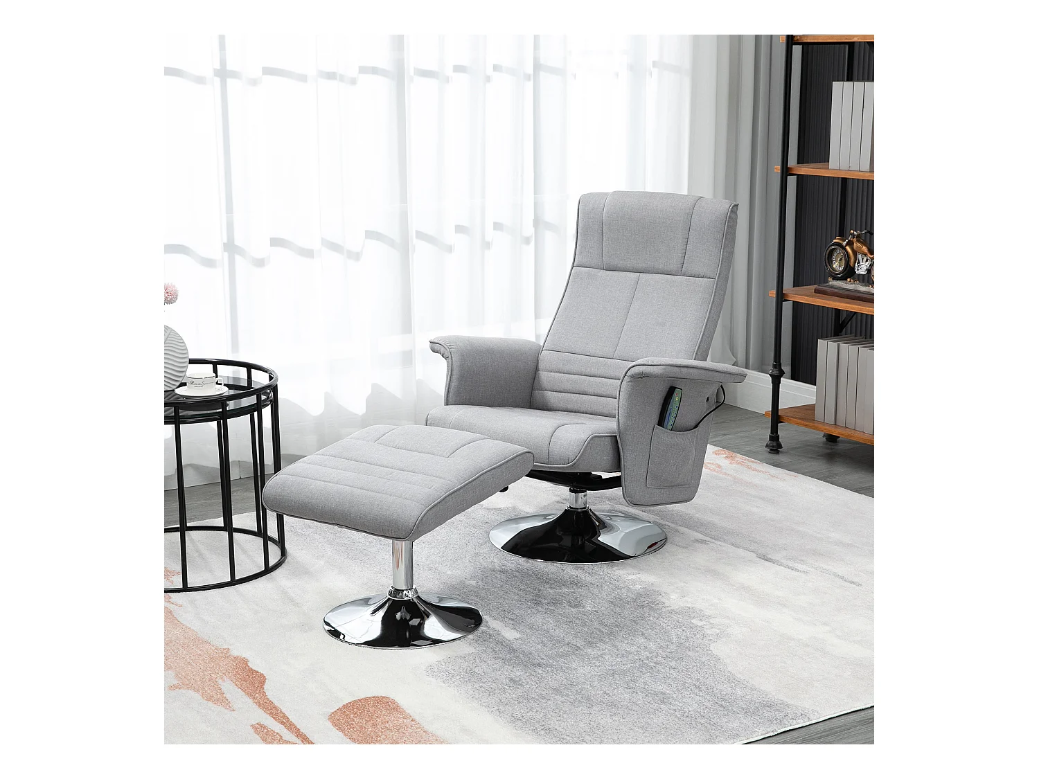 Relaxfauteuil met massagefunctie en voetenbank, grijs imitatieleer, verstelbaar (78x97x110 cm)