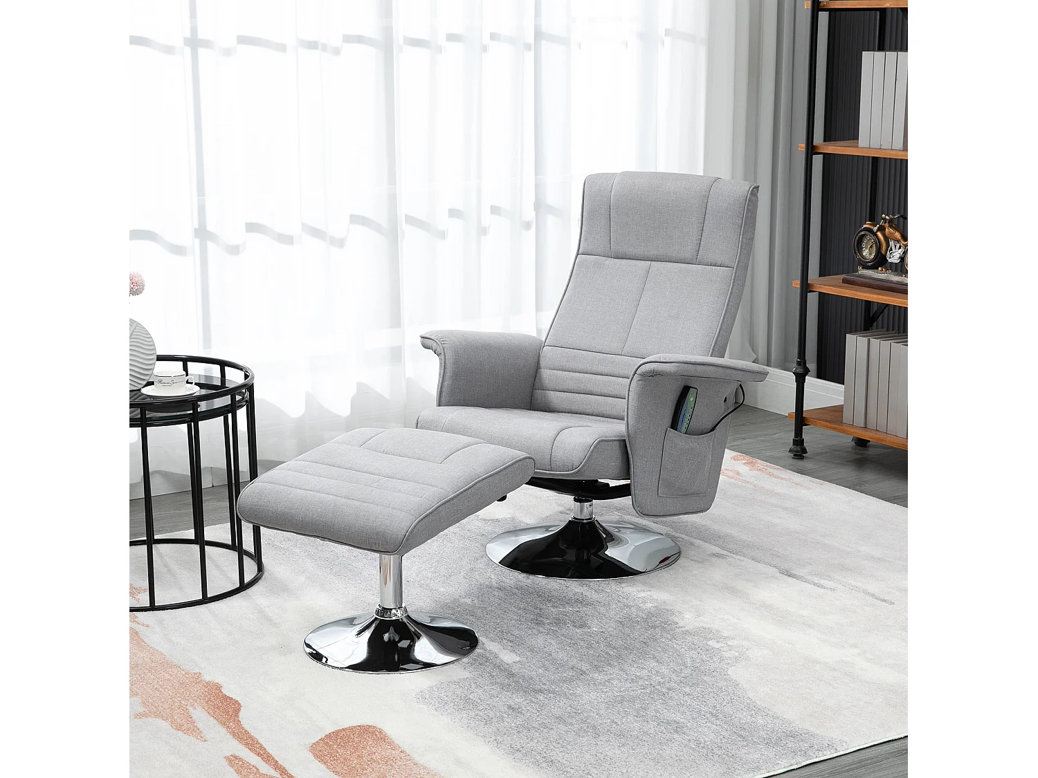 Fauteuil relax avec fonction de massage et repose-pieds, simili cuir gris, inclinable (78x97x110 cm)