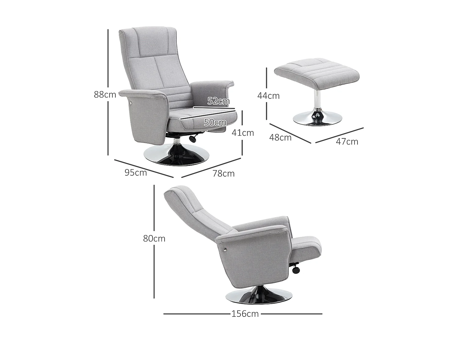 Fauteuil relax avec fonction de massage et repose-pieds, simili cuir gris, inclinable (78x97x110 cm)