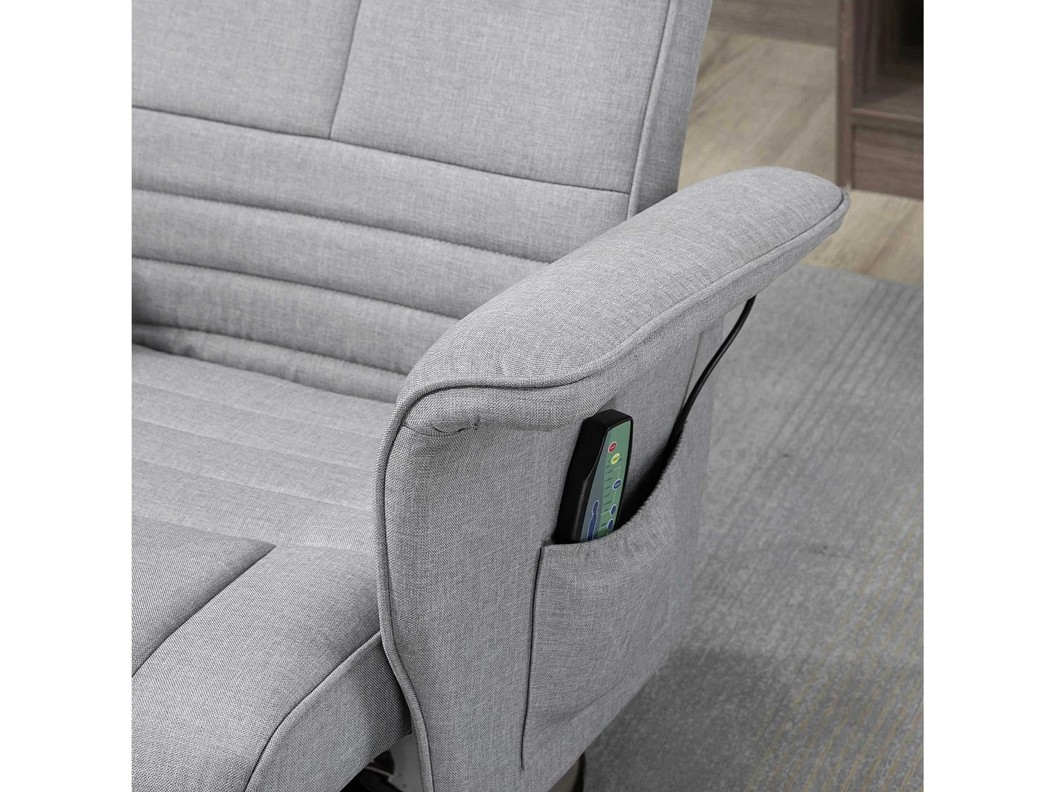 Fauteuil relax avec fonction de massage et repose-pieds, simili cuir gris, inclinable (78x97x110 cm)