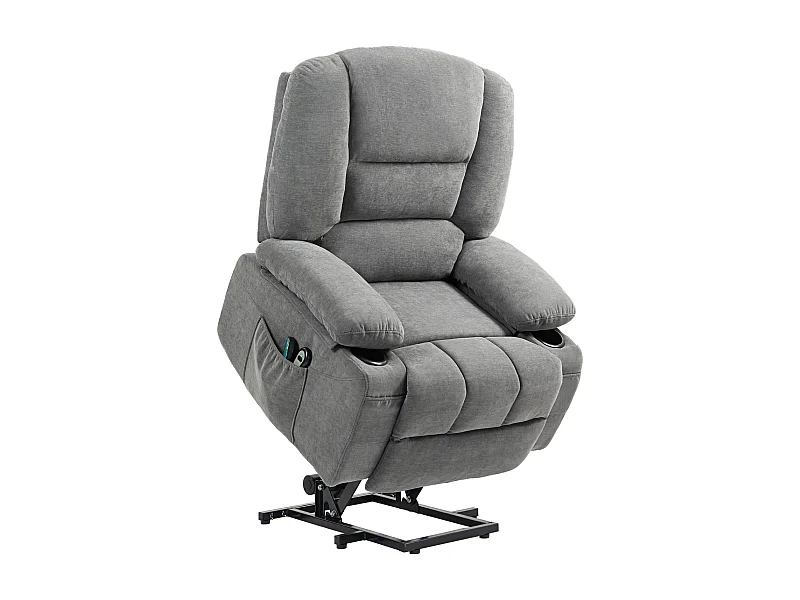Fauteuil TV avec aide à la montée, fonction massante et chauffante, polyester, gris (97x90x102 cm)