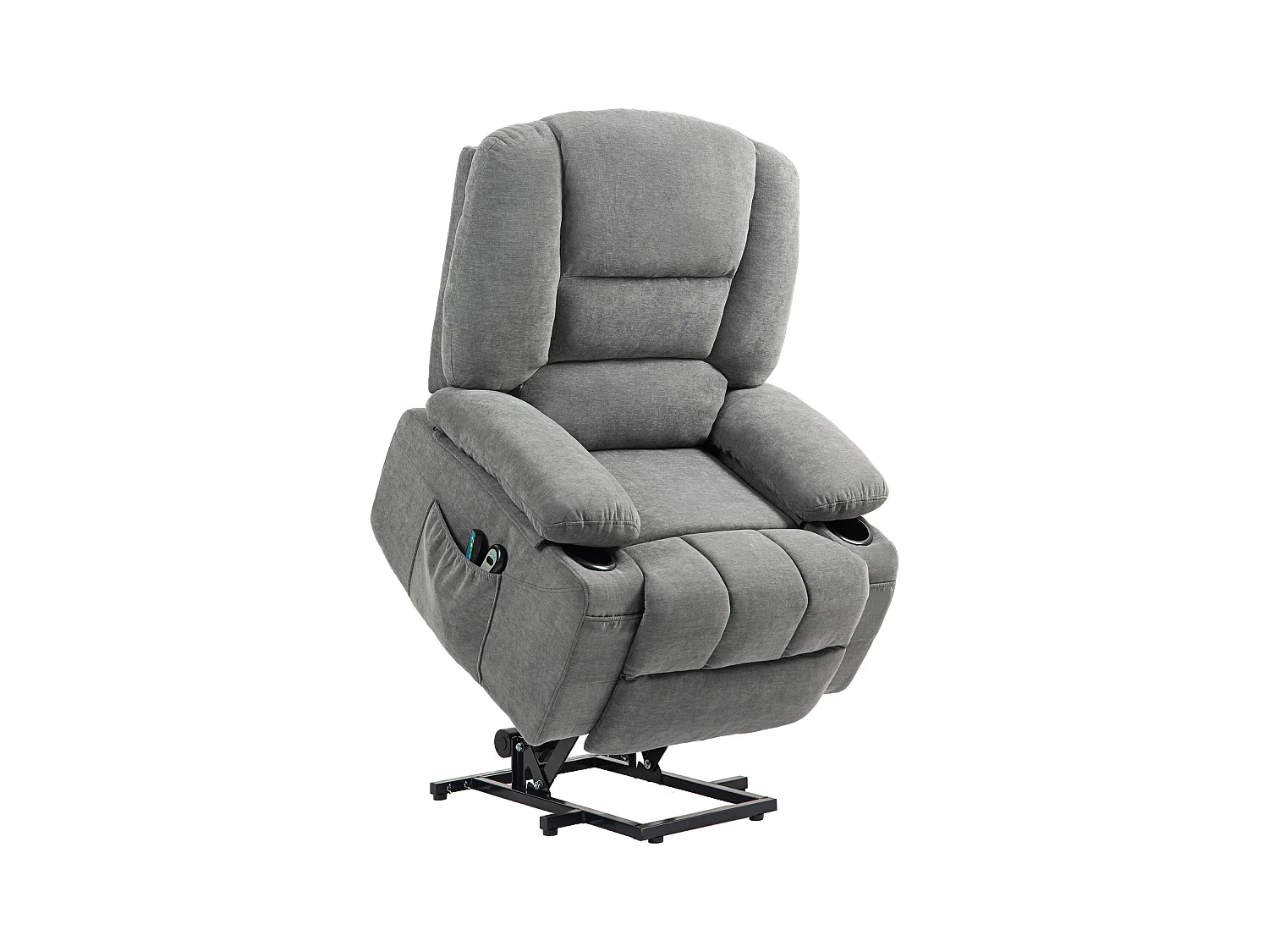 Poltrona porta TV con sollevamento, funzione massaggio e riscaldamento, poliestere, grigio (97x90x102 cm)