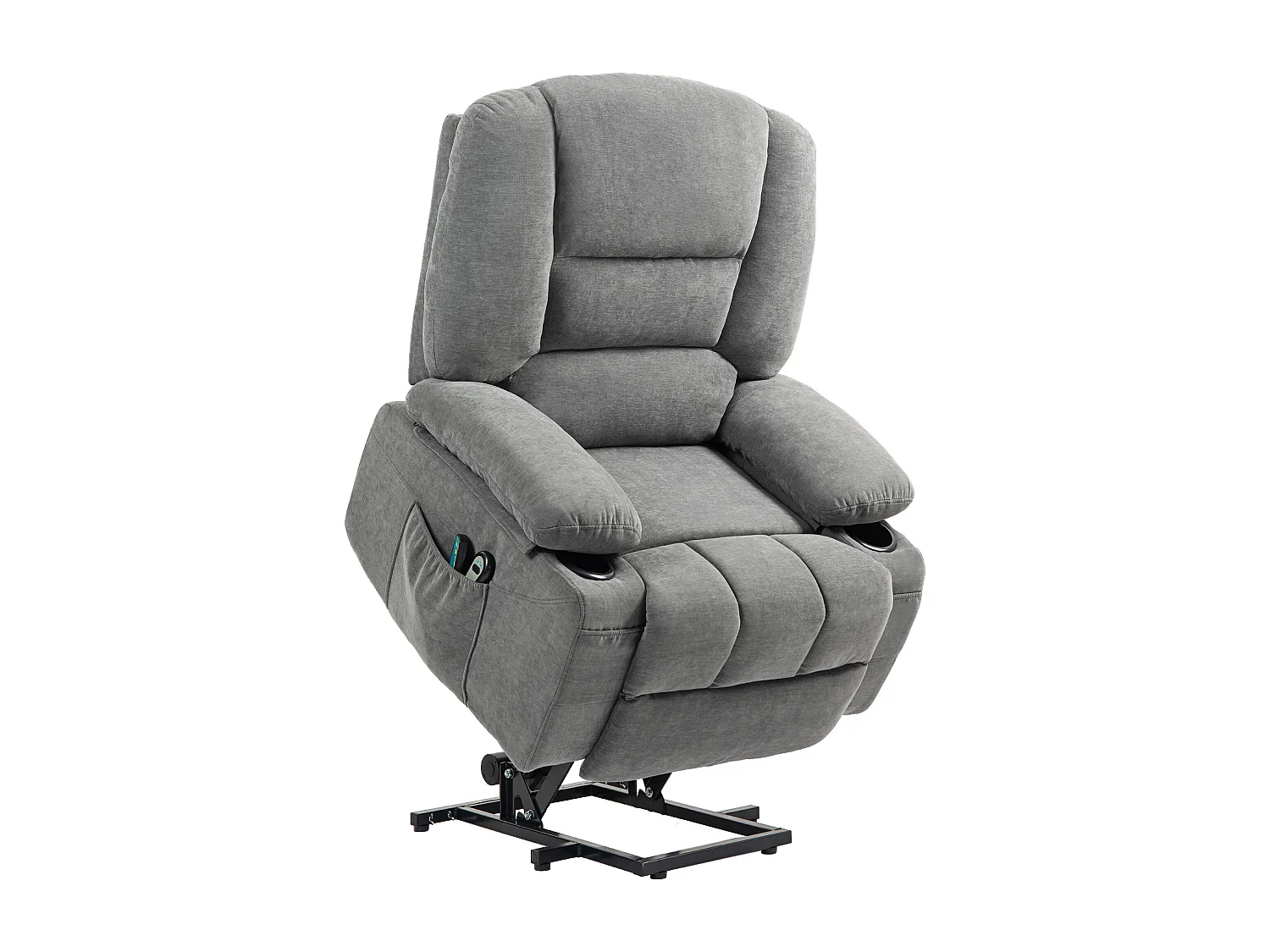 Fauteuil TV avec aide à la montée, fonction massante et chauffante, polyester, gris (97x90x102 cm)