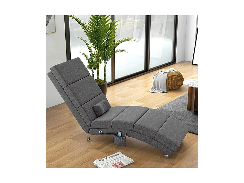 Fauteuil relax électrique avec fonction massage, dossier haut, polyester, gris foncé (56x168x84cm)