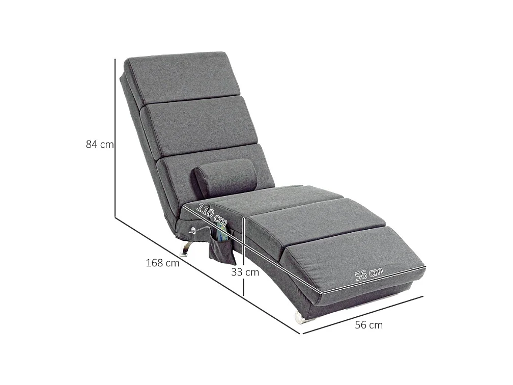 Fauteuil relax électrique avec fonction massage, dossier haut, polyester, gris foncé (56x168x84cm)