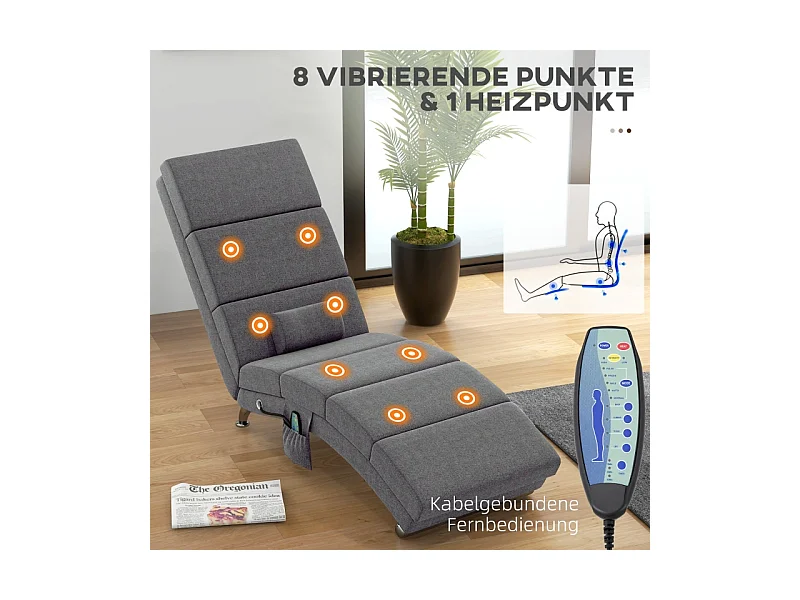 Fauteuil relax électrique avec fonction massage, dossier haut, polyester, gris foncé (56x168x84cm)