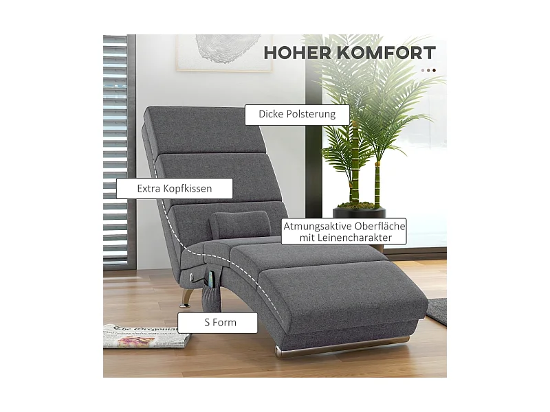 Fauteuil relax électrique avec fonction massage, dossier haut, polyester, gris foncé (56x168x84cm)