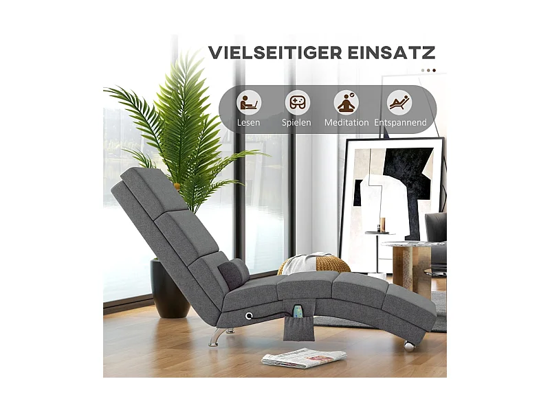 Fauteuil relax électrique avec fonction massage, dossier haut, polyester, gris foncé (56x168x84cm)