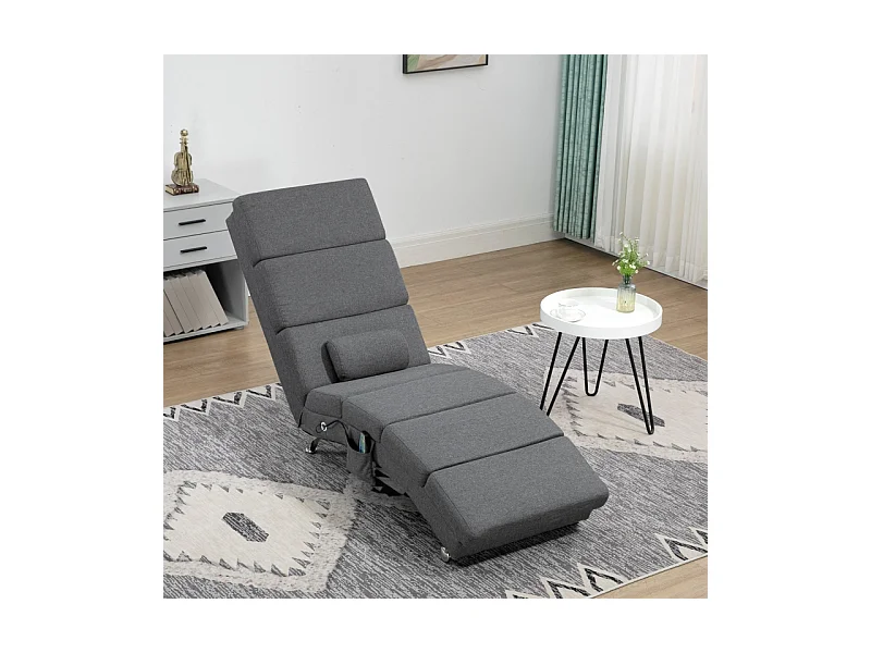 Fauteuil relax électrique avec fonction massage, dossier haut, polyester, gris foncé (56x168x84cm)