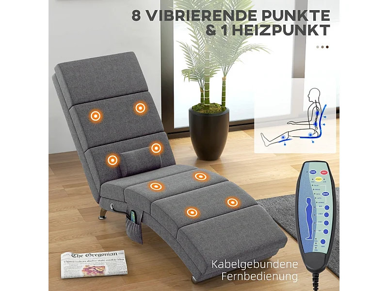 Fauteuil relax électrique avec fonction massage, dossier haut, polyester, gris foncé (56x168x84cm)