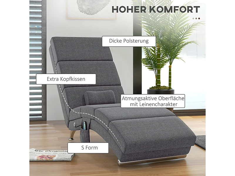 Fauteuil relax électrique avec fonction massage, dossier haut, polyester, gris foncé (56x168x84cm)