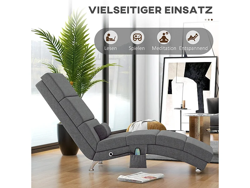 Fauteuil relax électrique avec fonction massage, dossier haut, polyester, gris foncé (56x168x84cm)