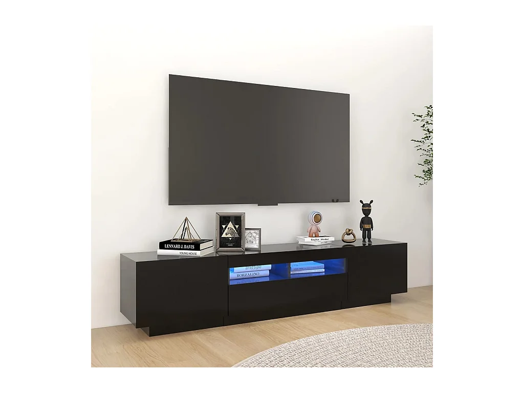 Meuble TV avec lumières LED Noir 180x35x40 cm