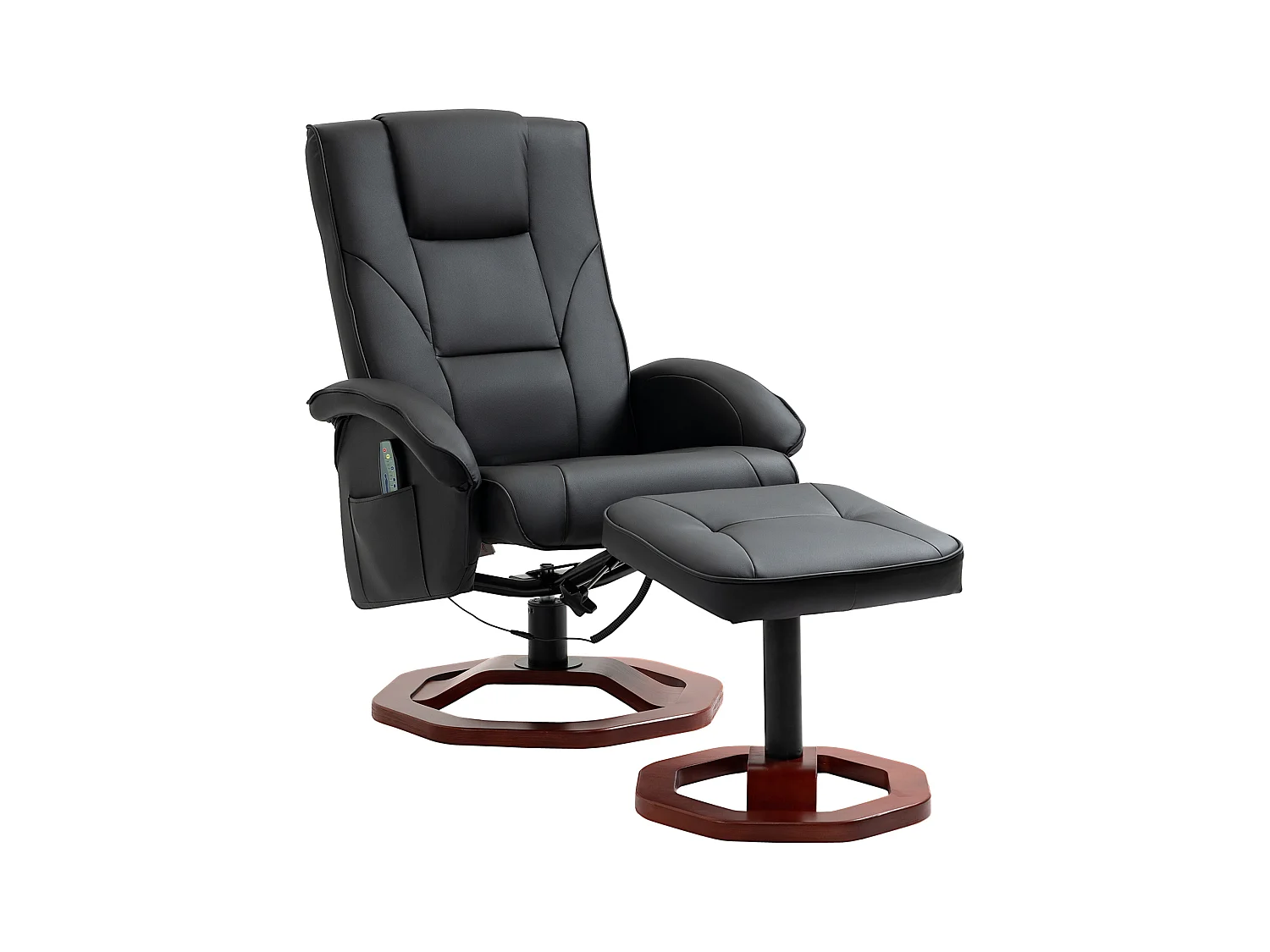 Sillón de masaje giratorio de 360°, de piel sintética negra, con reposapiés, reclinable (73 x 83 x 106 cm)