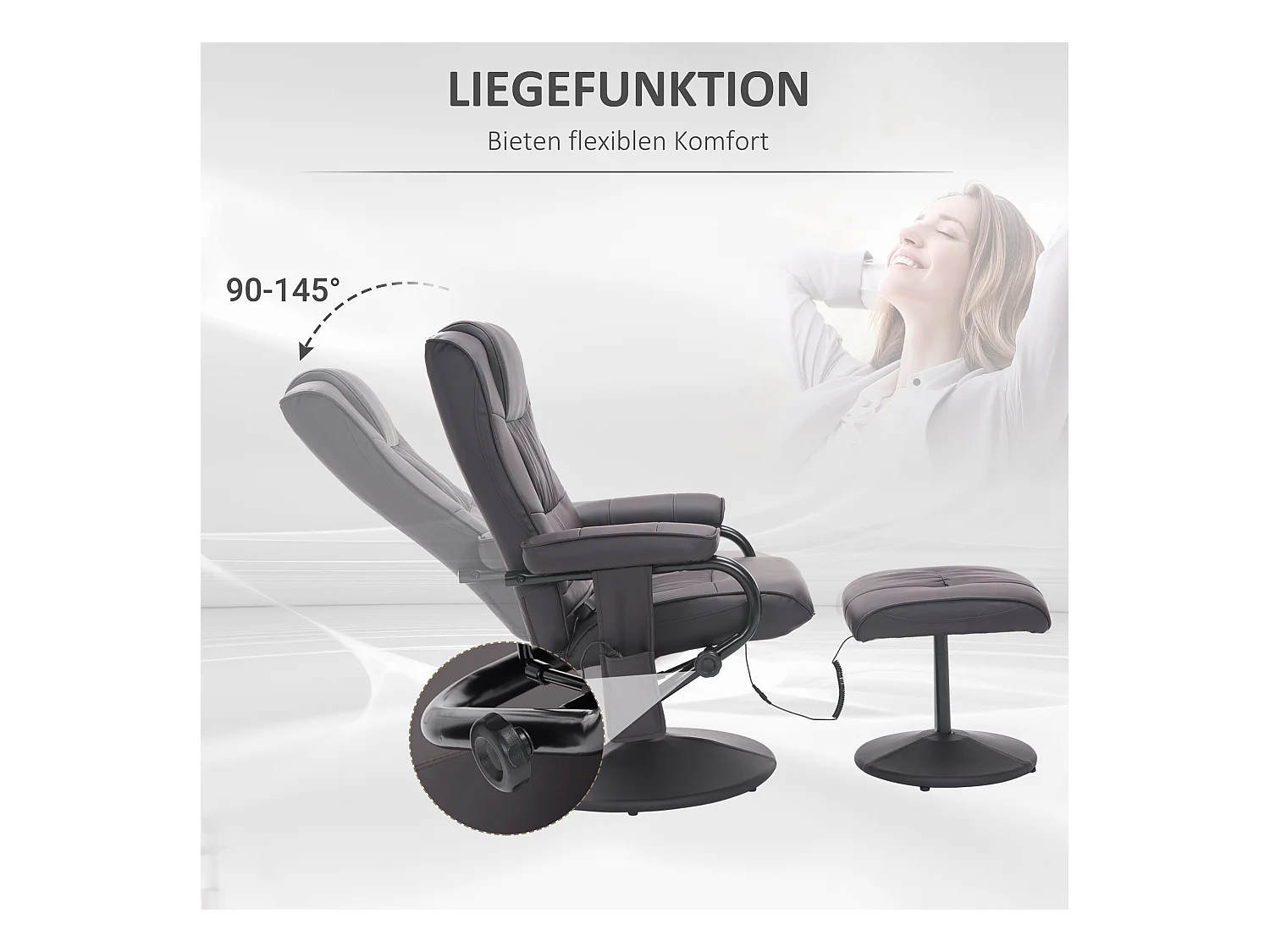 Draaibare massagestoel met voetenbank, kunstleer, verstelbaar, bruin (77x84x95cm)