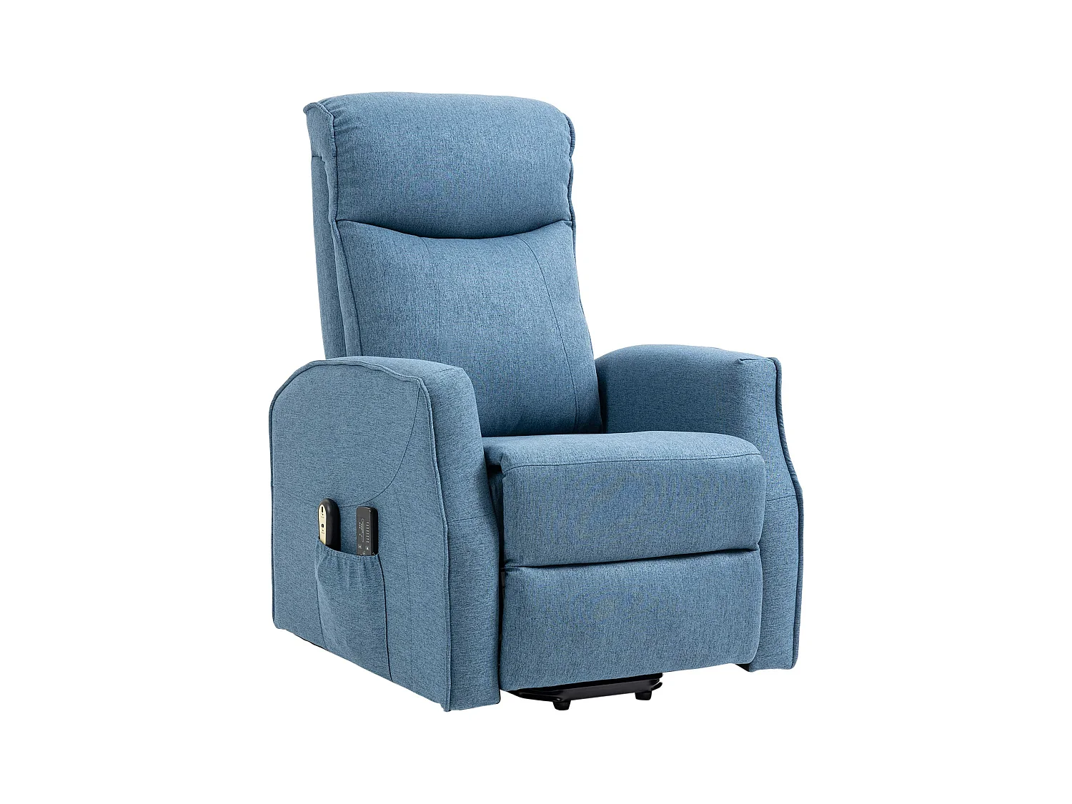 Poltrona relax con funzione di sollevamento, massaggio con telecomando, tessuto di lino, blu (74,5x87,5x110 cm)