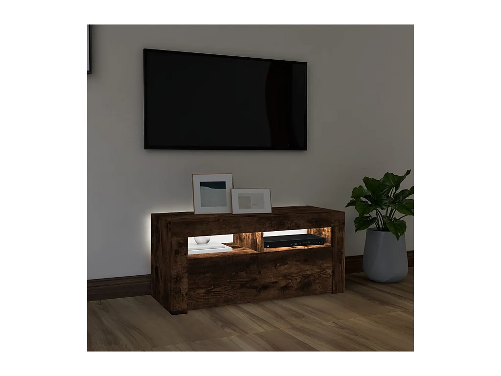 Meuble TV avec lumières LED Chêne fumé 90x35x40 cm