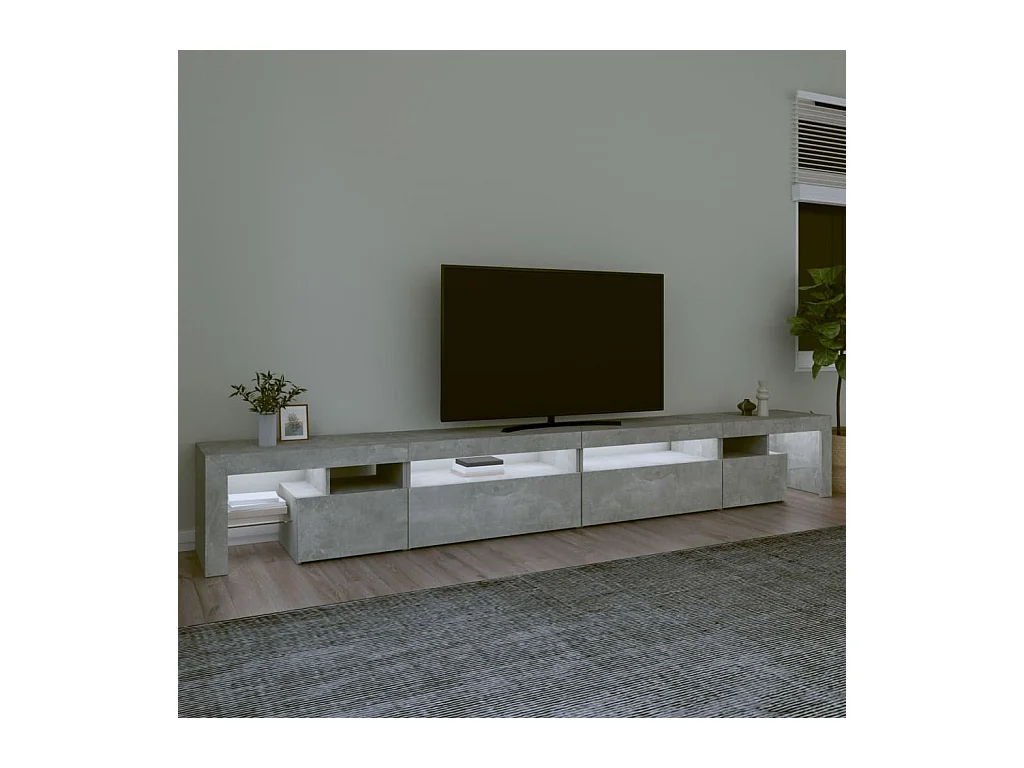 Meuble TV avec lumières LED Gris béton 290x36,5x40 cm