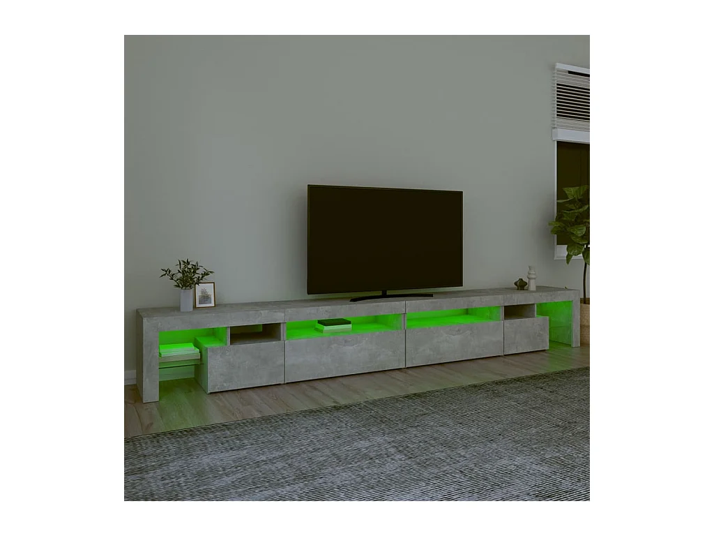 Meuble TV avec lumières LED Gris béton 290x36,5x40 cm