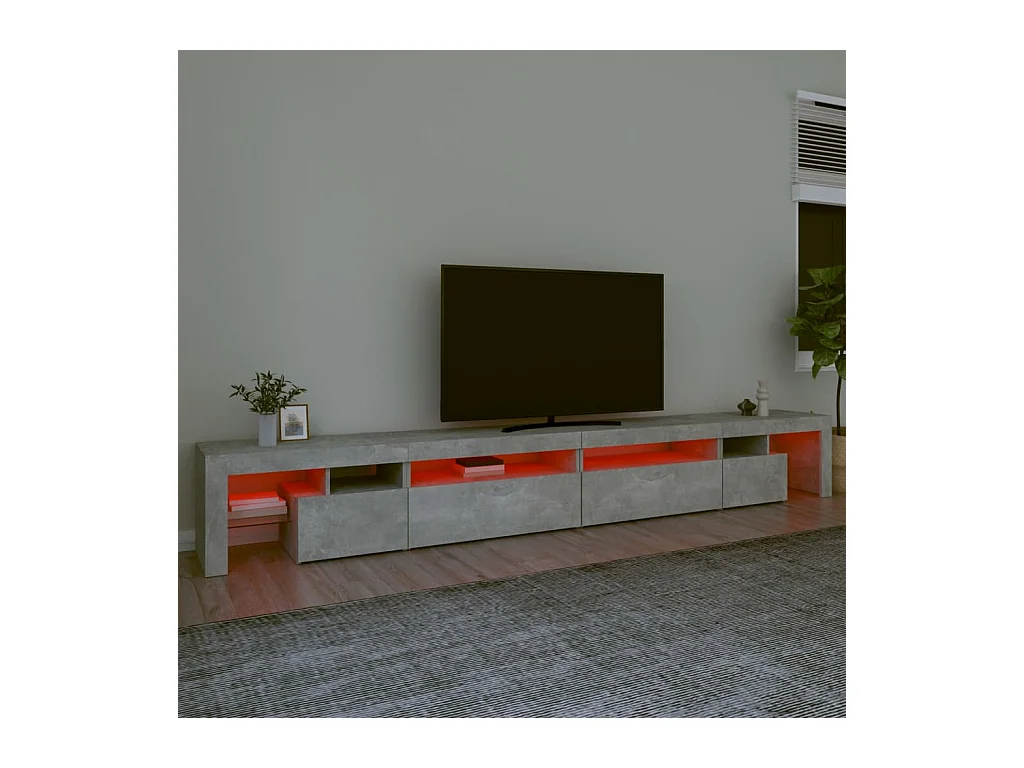 Meuble TV avec lumières LED Gris béton 290x36,5x40 cm
