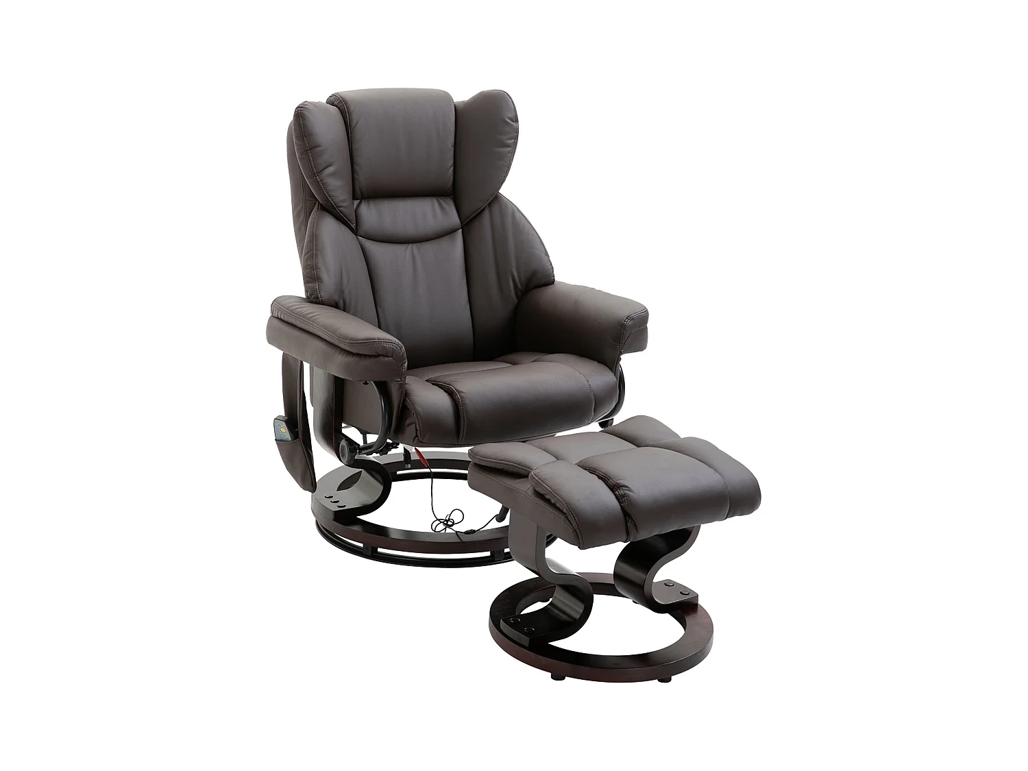 Fauteuil relax avec fonction de massage, avec repose-pieds, cuir synthétique, marron (79x82x101 cm)