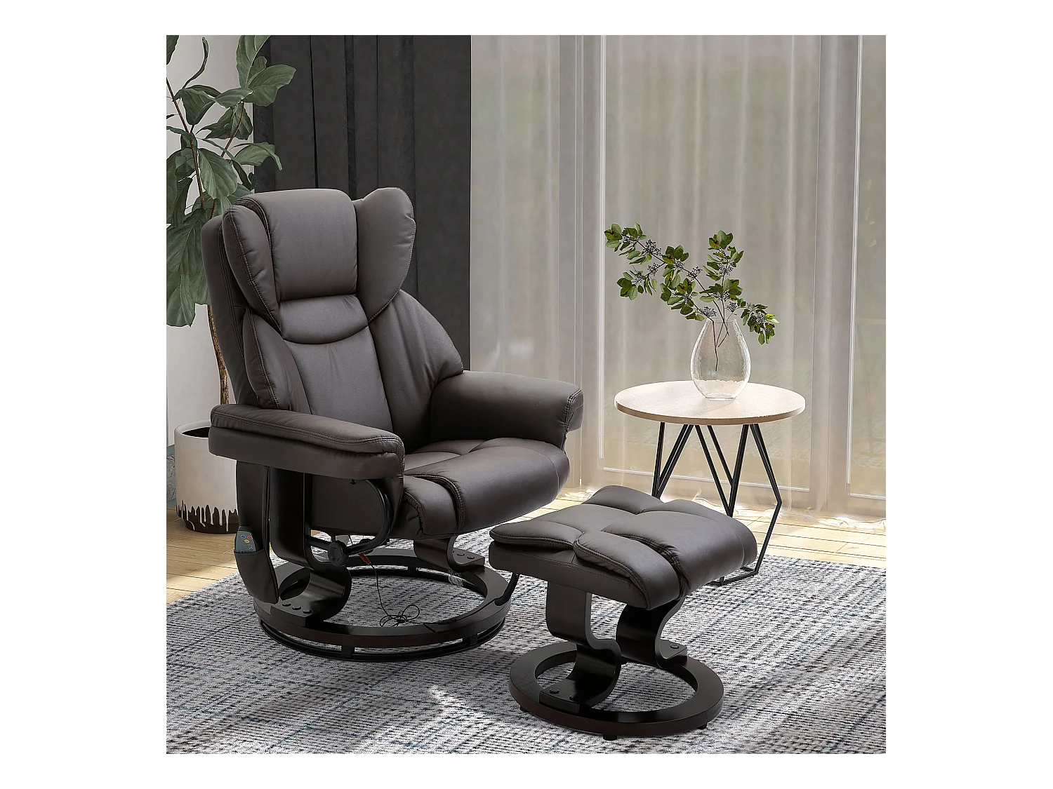 Fauteuil relax avec fonction de massage, avec repose-pieds, cuir synthétique, marron (79x82x101 cm)