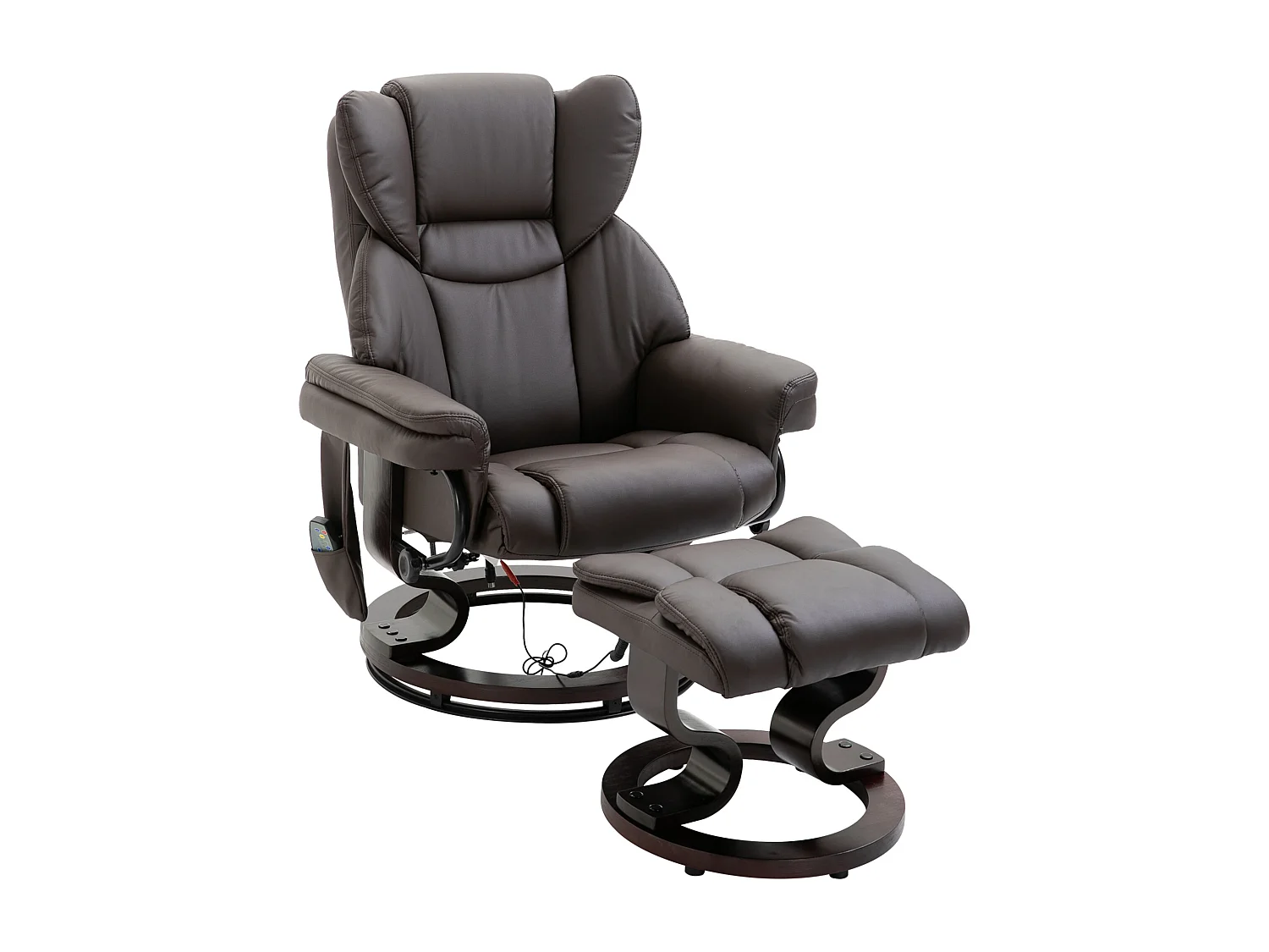 Fauteuil relax avec fonction de massage, avec repose-pieds, cuir synthétique, marron (79x82x101 cm)