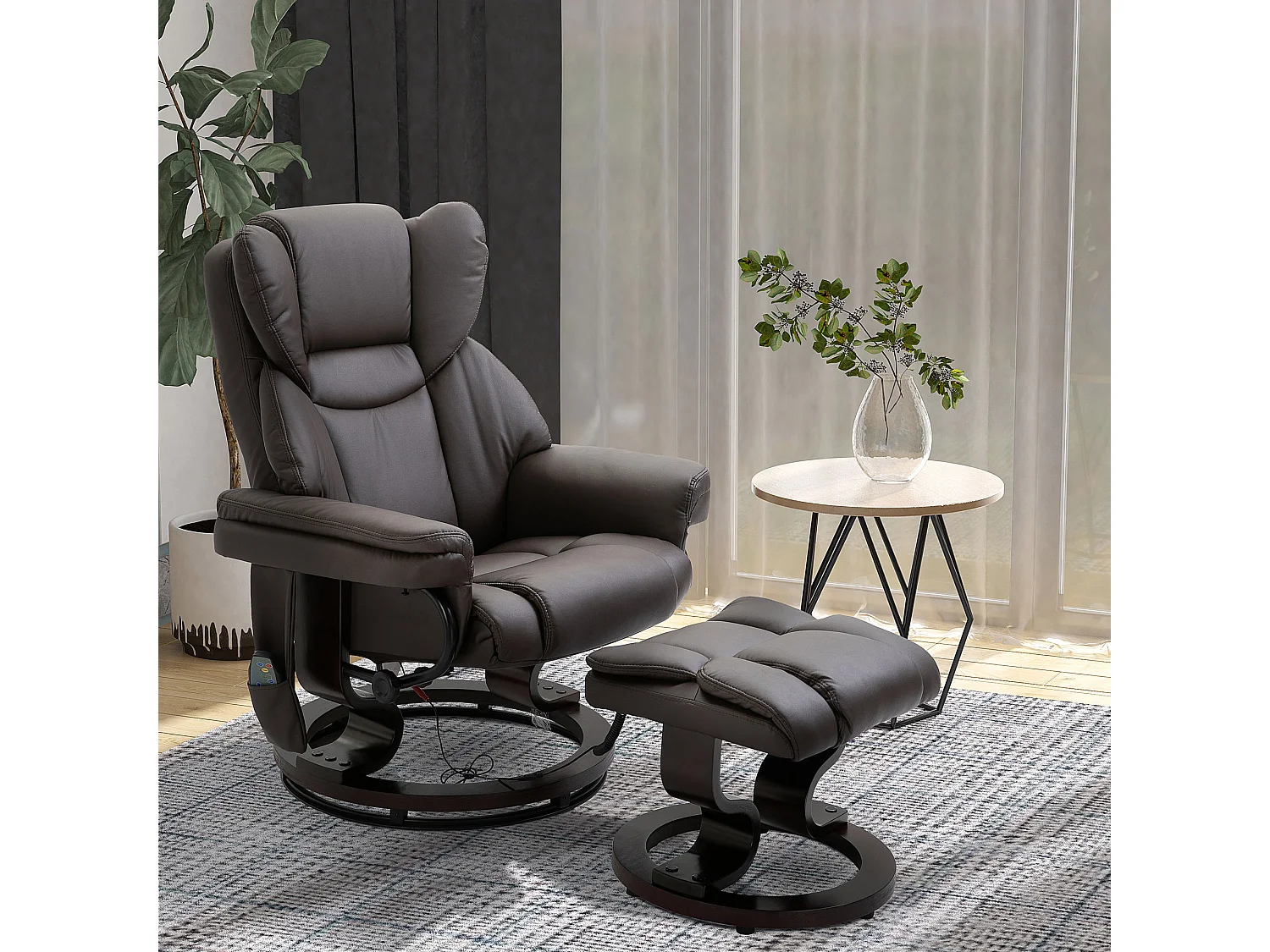 Fauteuil relax avec fonction de massage, avec repose-pieds, cuir synthétique, marron (79x82x101 cm)
