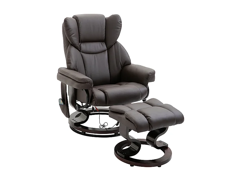 Fauteuil relax avec fonction de massage, avec repose-pieds, cuir synthétique, marron (79x82x101 cm)