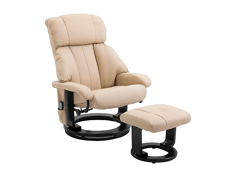 Poltrona relax con funzione massaggio, poggiapiedi, similpelle, beige (76x80x102 cm)