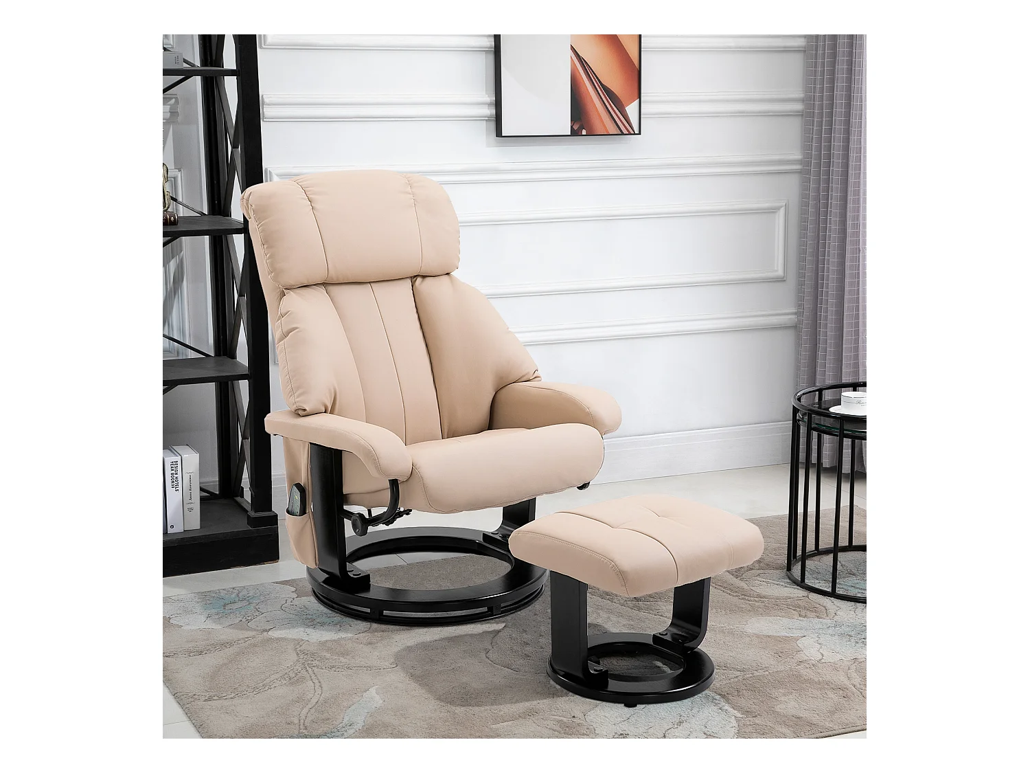 Sillón relax con función masaje, reposapiés, polipiel, beige (76x80x102 cm)